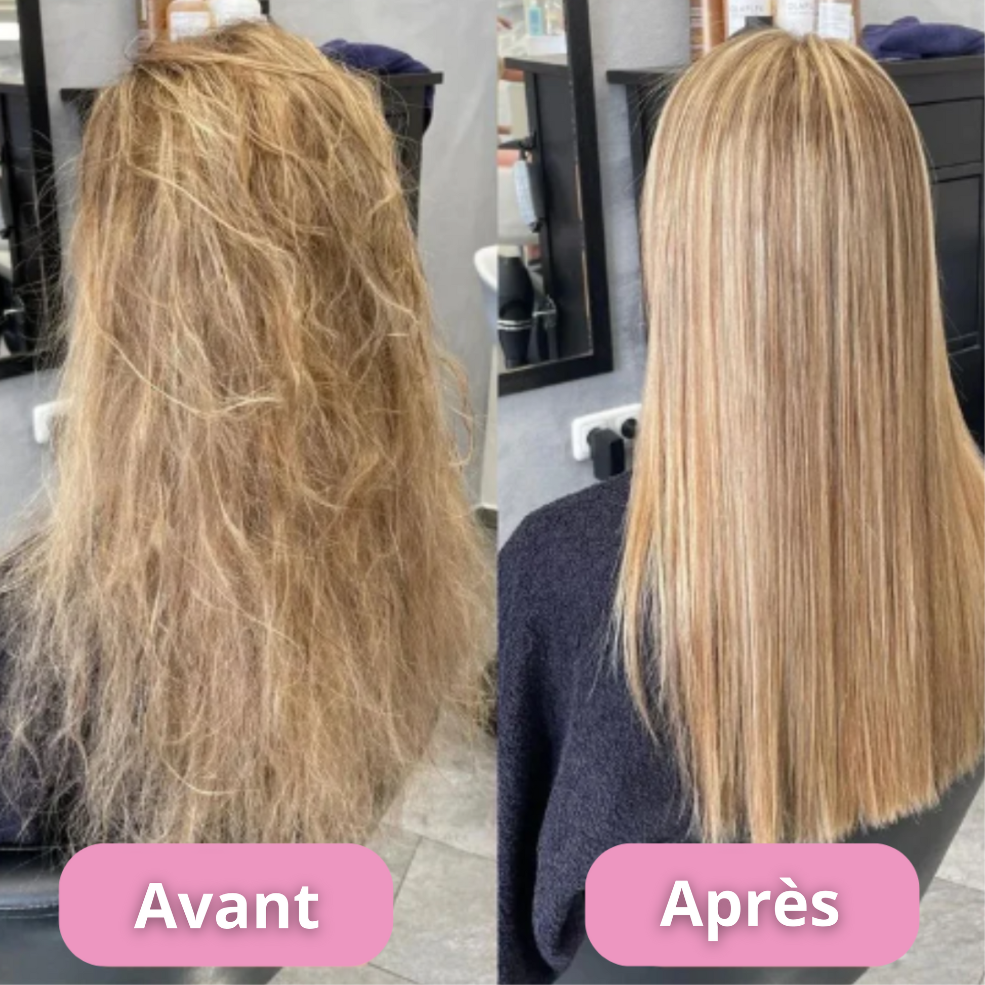 Avant et après utilisation du Luna Coupe-Fourches Pro - cheveux blonds